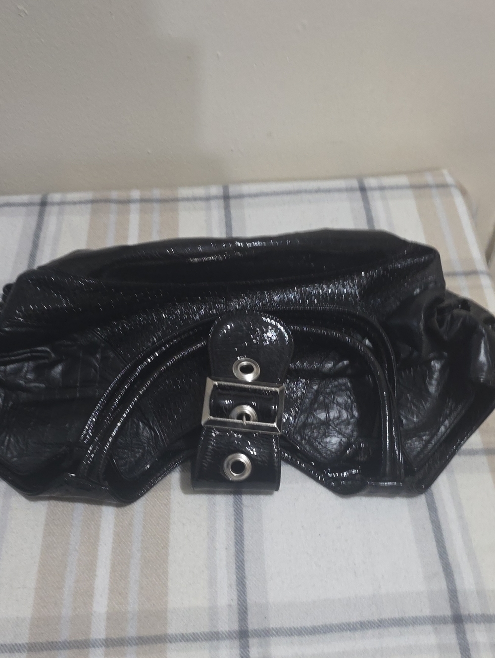Black Patent Leather Clutch with Silver Hardware